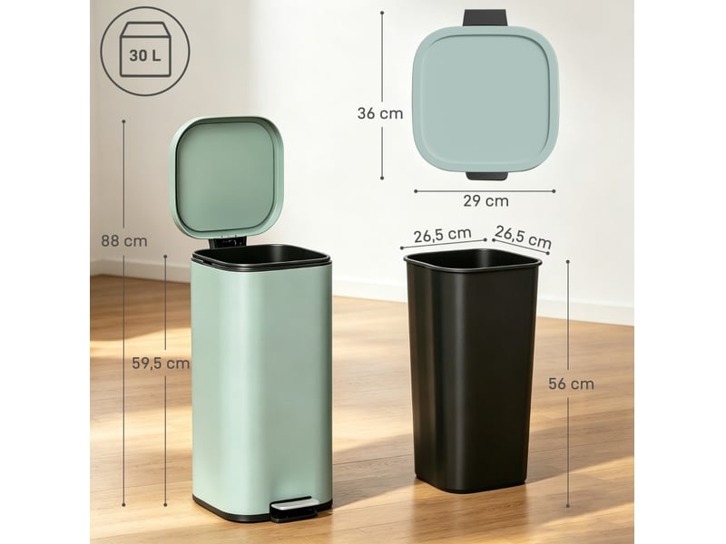  Poubelle de cuisine à pédale 30 l 36x29x59,5 cm fermeture silencieuse métal vert  - Conforama E