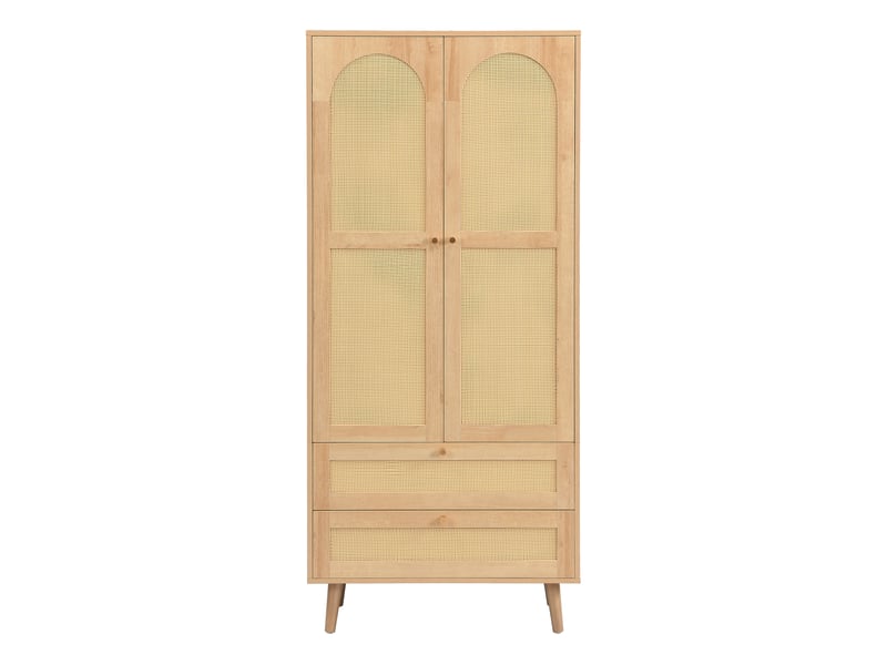  Armoire 80x50x180cm - design rotin + penderie + tiroirs - mdf - naturel CozyNest - Conforama A