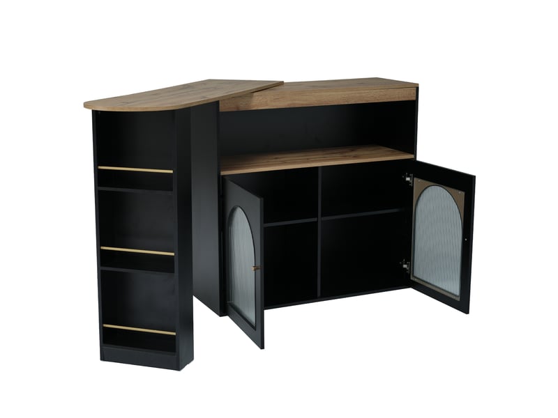  Table de bar extensible moderne avec lumière led,3 compartiments de rangement,2 portes et 1 niche,rotatif à 360 degrés,138-193x39x105cm,noir table de bar noir - Conforama A