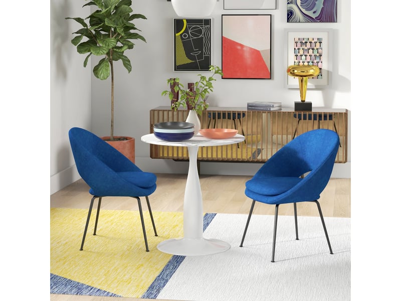  Table de salle à manger ronde, acier thermolaqué, mdf mélaminé, pieds antidérapants, 70 x 74 cm, blanche  - Conforama D
