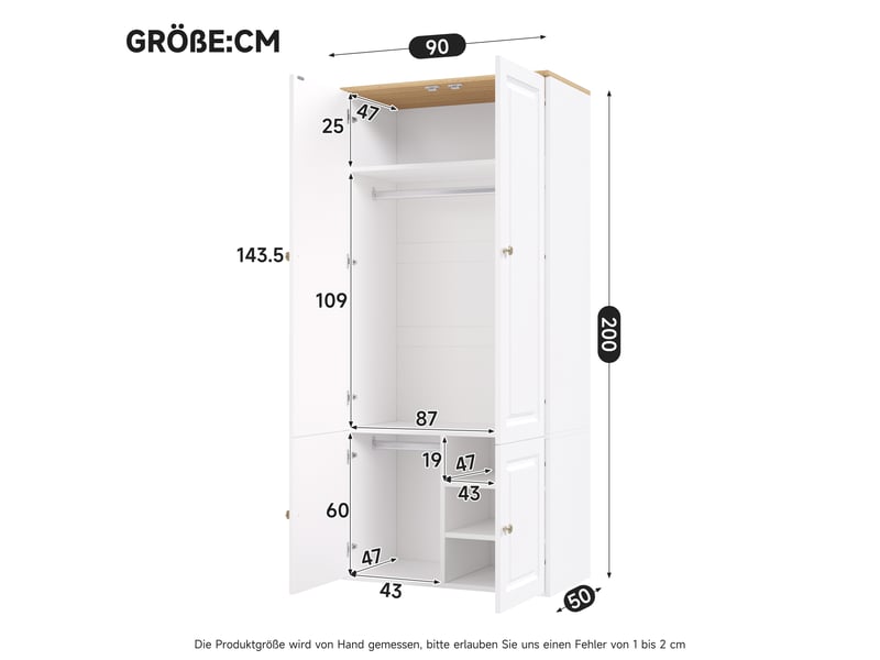  Armoire de chambre blanche 90x50x200 cm avec 2 penderies et 4 étagères en mdf  - Conforama C