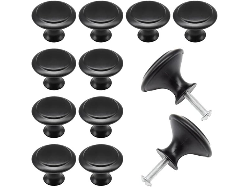  Pack de 12 boutons de meuble ronds métalliques en forme de champignon, poignées noires de 30 mm avec vis pour tiroirs et commodes  - Conforama C