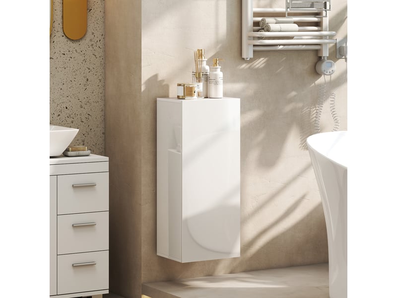  Meuble mural de salle de bain, étagère réglable en verre trempé, porte sans poignée, moderne, 30x23,4x71,2cm, blanc  - Conforama C