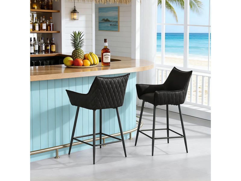  Tabourets de bar lot de 2 avec dossier et accoudoirs - lpospi - assise vintage, 51 × 49 × 90 cm, pu - anthracite  - Conforama B