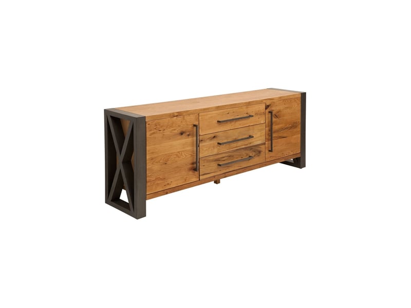 Buffet cavara 200 cm en chêne massif et métal noir – 2 portes, 3 tiroirs et grands rangements - Conforama A