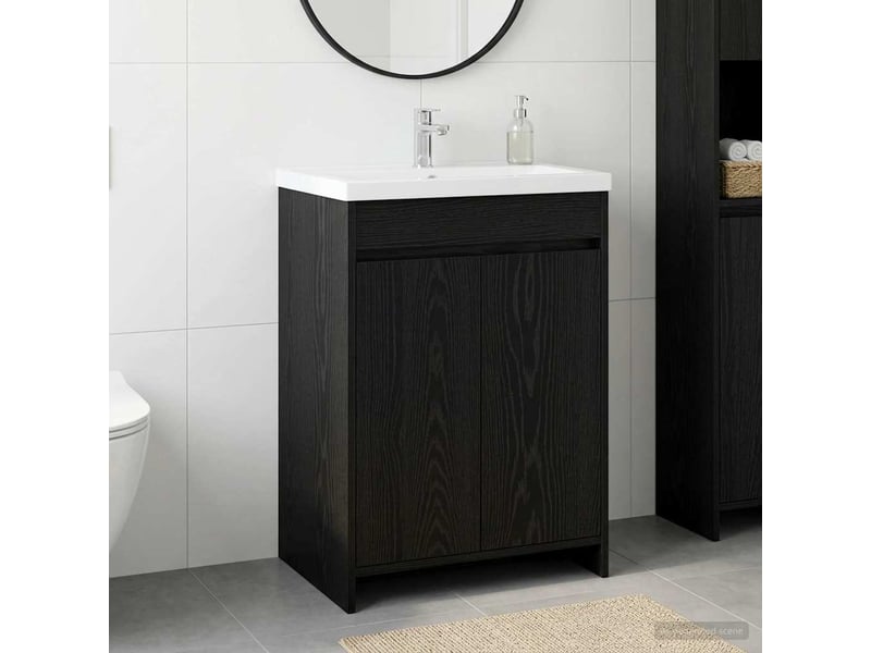  Meuble sous lavabo de salle de bain, commode chêne noir shl579  - Conforama B
