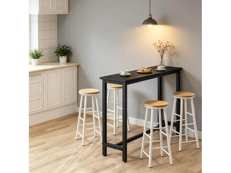  Table haute avec piètement métallique et pieds réglables style industriel pour cuisine et salle à manger noir  - Conforama B
