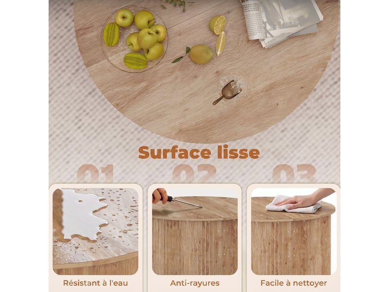  Table basse relevable, bois naturel, table de salon avec compartiment caché et plateau à fermeture douce  - Conforama W