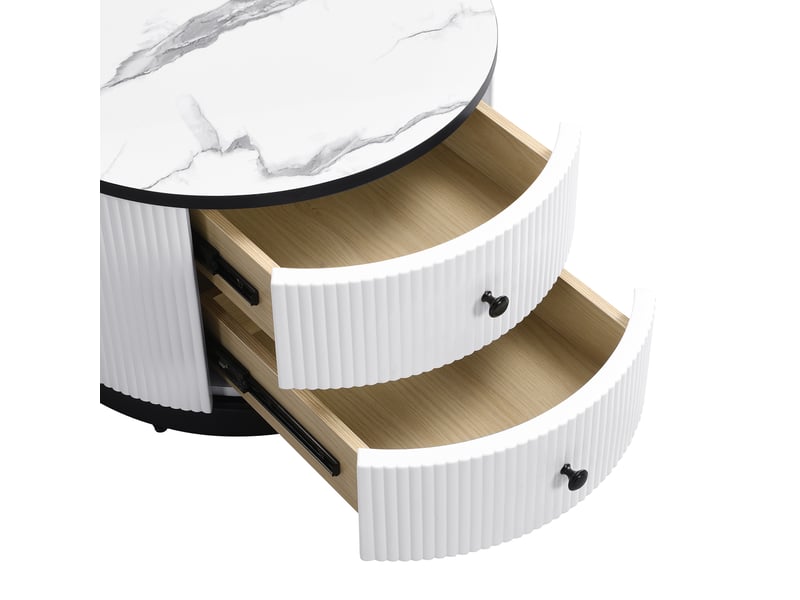 Ensemble tables basses 60x60x45,5+50x50x32cm, plateaux effet marbre(matériau non marbré), 2 tiroirs, mdf, blanc et noir - Conforama E