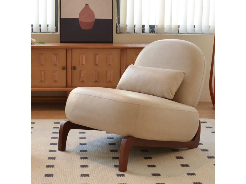  Fauteuil d’appoint en simili avec coussin moelleux et pieds en bois massif, sans accoudoirs  - Conforama D
