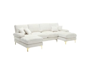 Canapé d'angle panoramique fixe <strong></strong> <strong>Morn Vibe</strong> 6 places Tissu Beige