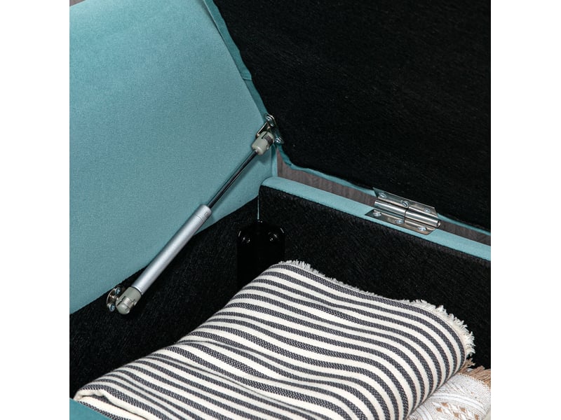  Banc coffre 126 x 48,5 x 57 cm vert en polyester, assise capitonnée et rangement intégré sous couvercle  - Conforama E