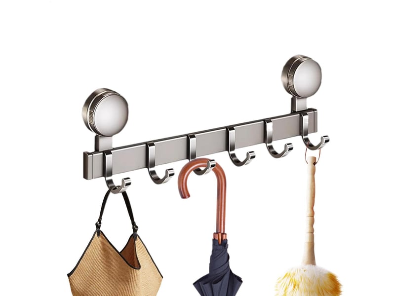  Crochet à ventouse 6 crochets support multifonctionnel de rangement sans perforation cuisine salle de bain à solide, gris  - Conforama B