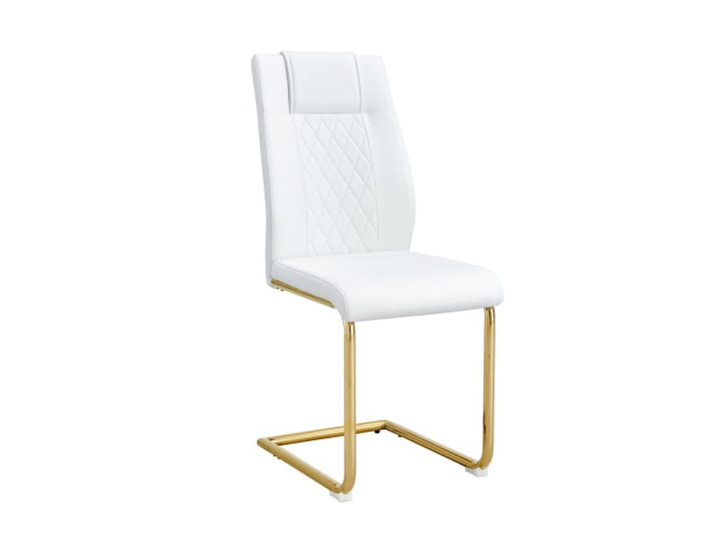Chaises scandinaves blanches pu - lot de 4, dossier filet, pieds dorés en métal, patins antidérapants - design chic - Conforama A