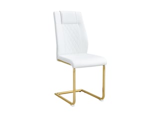 Chaises scandinaves blanches pu - lot de 4, dossier filet, pieds dorés en métal, patins antidérapants - design chic