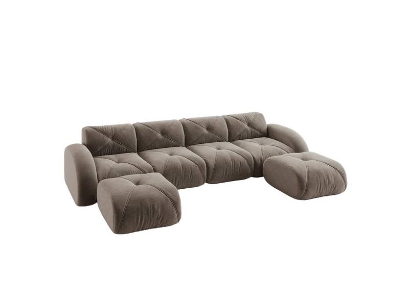  Canapé d'angle, canapé modulable : sans montage, sans cadre, base antidérapante, taupe, 4 places, en tissu, forme u  - Conforama B