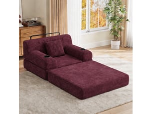 Canapé convertible 1 place 107x80x81 cm – rouge – dossier haut, 4 poches, 2 porte-gobelets, sans montage