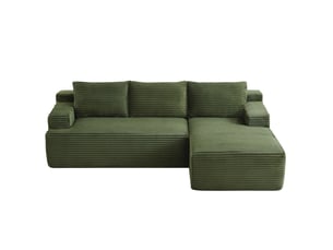 Canapé d'angle en velours côtelé 3 places, sans montage, modulaire, assise profonde, confort moelleux, design nuage