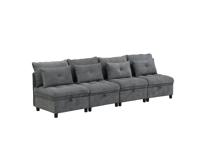  Canapé modulable 4 places en tissu chenille gris antique avec coffre de rangement et fonction couchage, design nuage, 274x76x87cm  - Conforama A