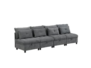 Canapé modulable 4 places en tissu chenille gris antique avec coffre de rangement et fonction couchage, design nuage, 274x76x87cm