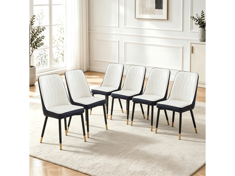  Lot de 6 chaises de salle à manger en simili cuir pu noir et blanc, pieds métal noir  - Conforama B