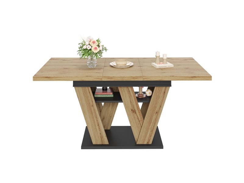 Table de salle à manger télescopique (119-158,5 cm), en bois, avec jambes en forme de w  - Conforama D