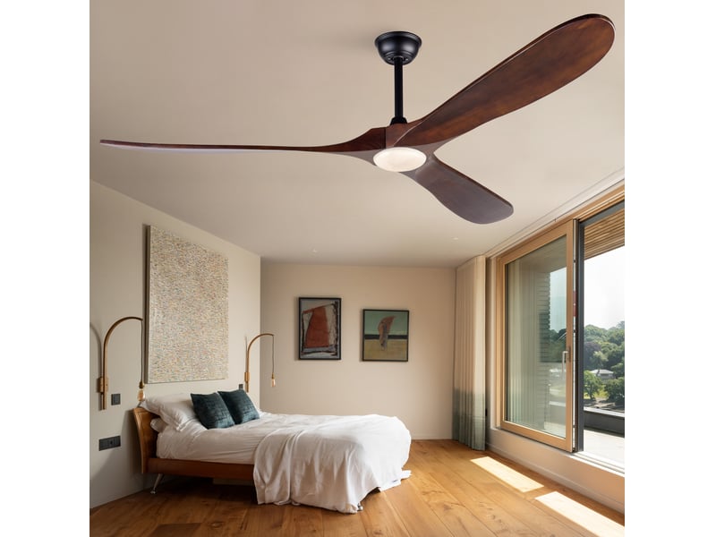  Ventilateur de plafond 176 cm avec led dimmable, télécommande et 3 pales en bois  - Conforama E