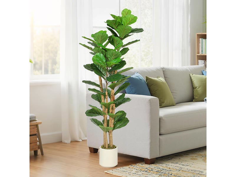  Figuier artificiel vert en peva et bois avec pot en pp et ciment, 50 x 50 x 150 cm  - Conforama C