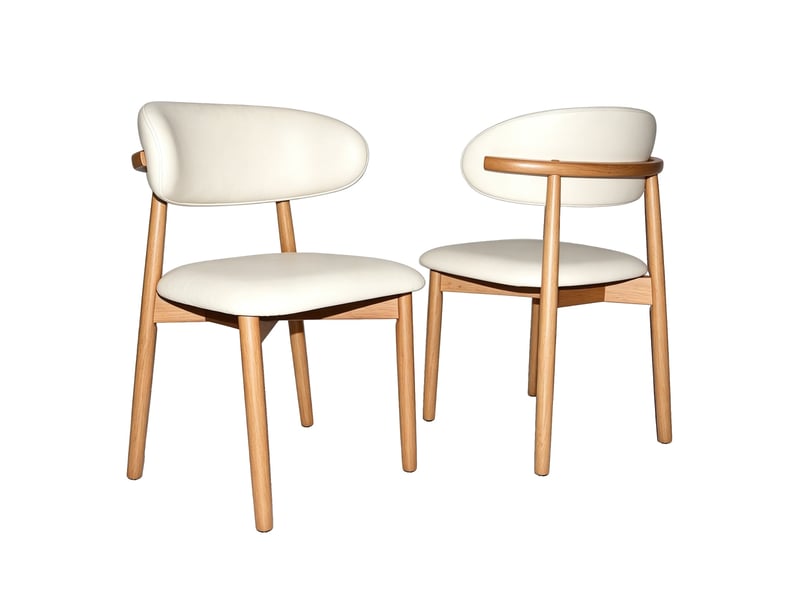  Lot de 2 chaises de salle à manger 41x41x77cm – design ergonomique en bois de chêne avec assise rembourrée - blanc et bois naturel  - Conforama A