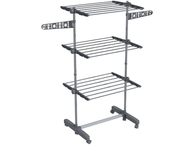 Séchoir à linge tour pliable 3 niveaux en acier gris avec roulettes - Conforama A