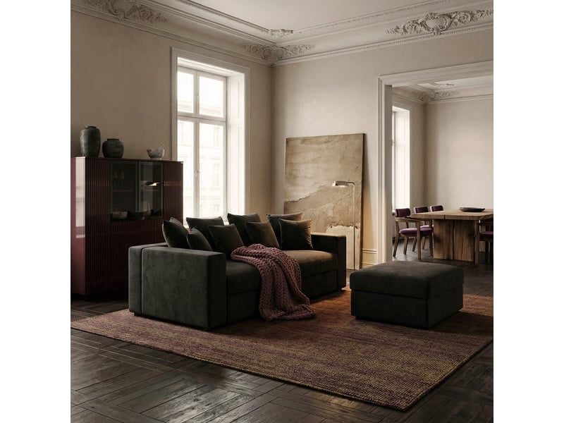  Canapé modulaire de salon déhoussable avec pouf et coussins cortina d - noir  - Conforama B