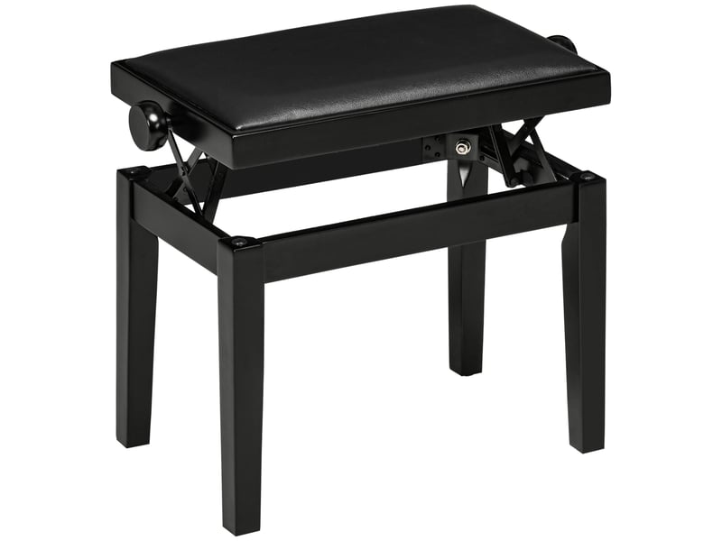  Tabouret de piano banc de piano réglable en hauteur avec coussin en cuir, simili cuir, bois d'hévéa, noir, 63 x 33 x 45-56 cm, idéal pour les F12-009V00BK - Conforama B