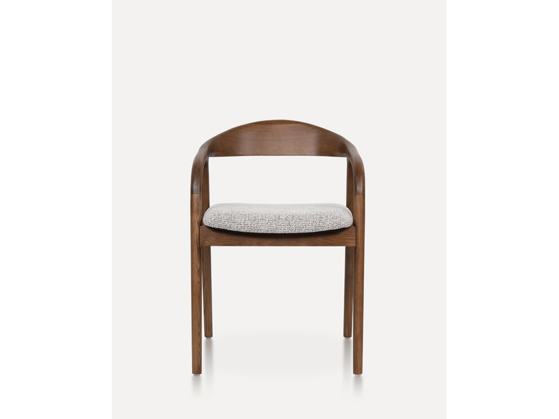  Chaise de salle à manger lot de 2 avec dossier incurvé et assise rembourrée, en bois et tissu noyer et argile  - Conforama D