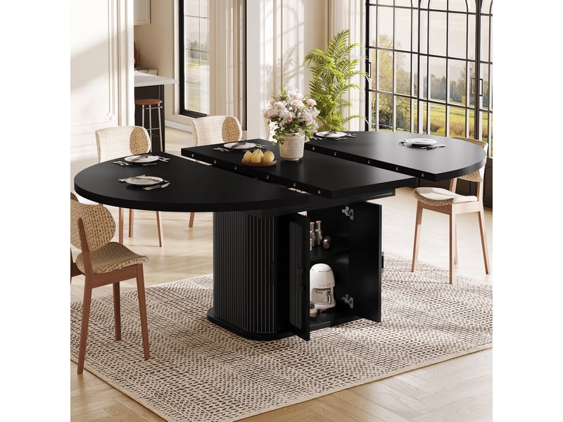 Table à manger extensible, 118 à 158 cm, rectangulaire, mdf, noir, rangement intégré pratique, rangement fonctionnel - Conforama B