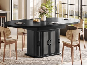 Table à manger extensible, 118 à 158 cm, rectangulaire, mdf, noir, rangement intégré pratique, rangement fonctionnel