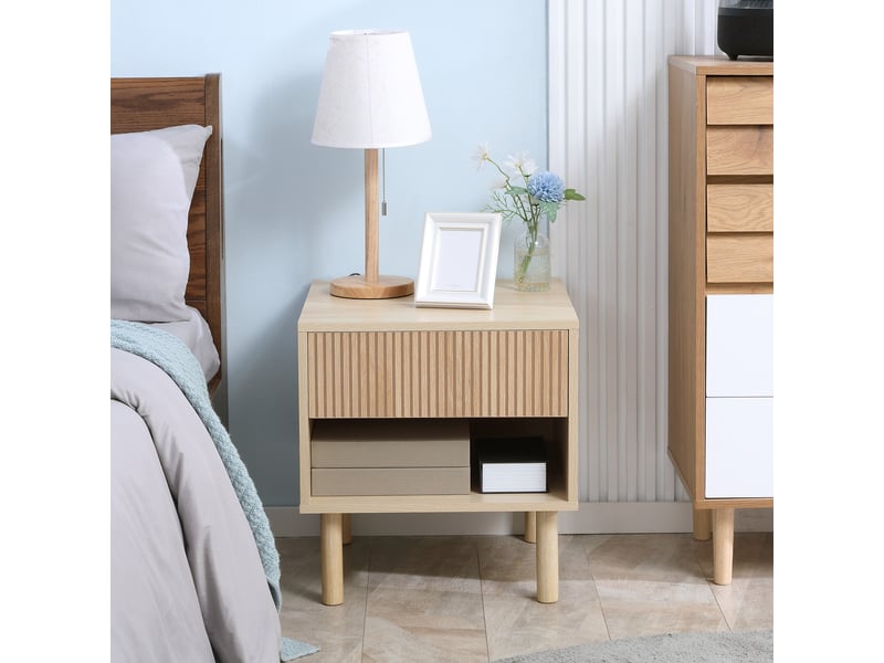  Table de chevet table de nuit avec tiroirs et niches, table d'appoint style moderne pour chambre à coucher, salon, finition bois naturel, dim. 47 x 47 x 50 cm  - Conforama W