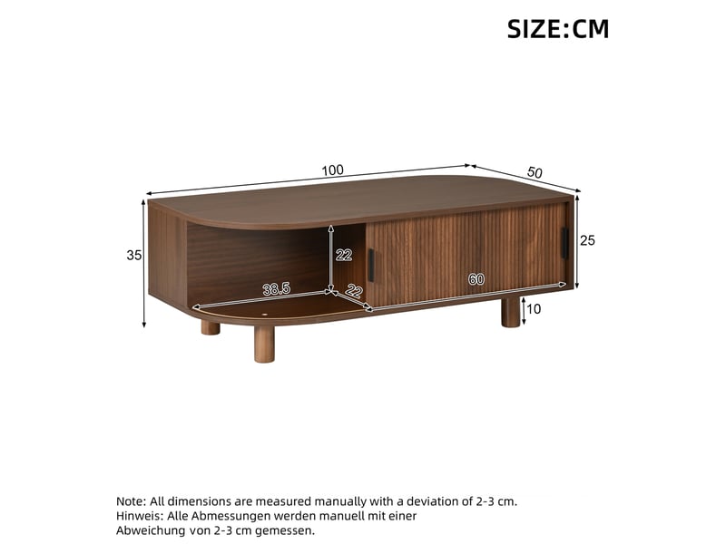  Table basse 100x50x35 cm coloris noyer avec portes coulissantes  - Conforama C