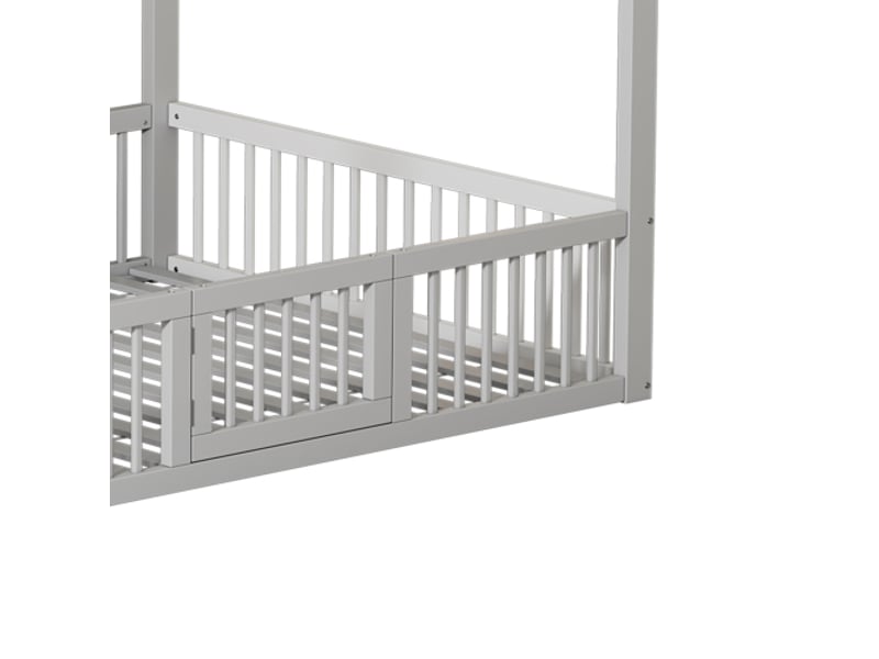 Lit enfant 140x200cm, lit cabane, avec barrière de protection, lit double, pin blanc, sans matelas - Conforama E