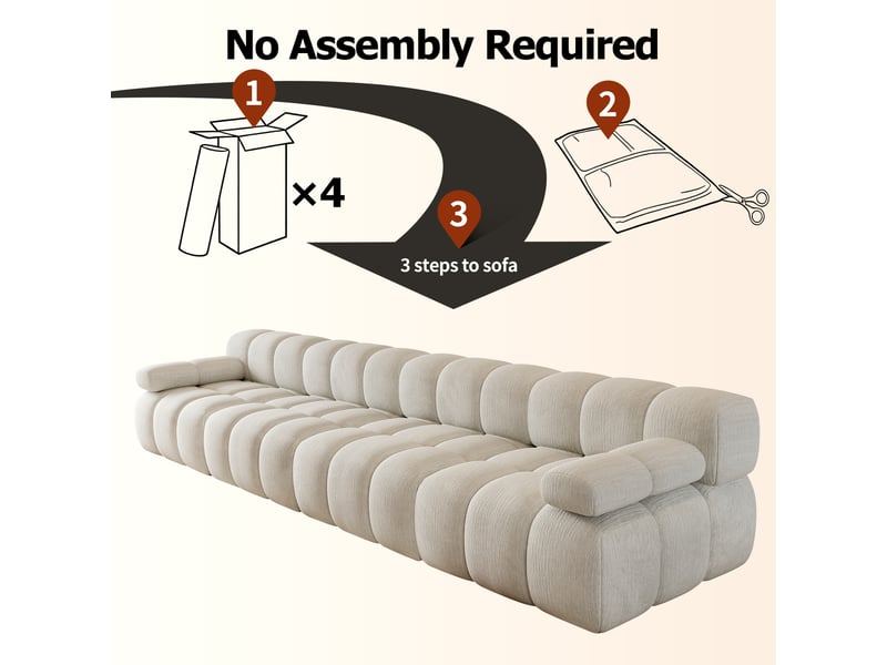 Canapé compressé 4 places 400x100x68 cm sans structure, sans montage, mousse haute résilience, assise profonde, tissu chenille blanc - Conforama E
