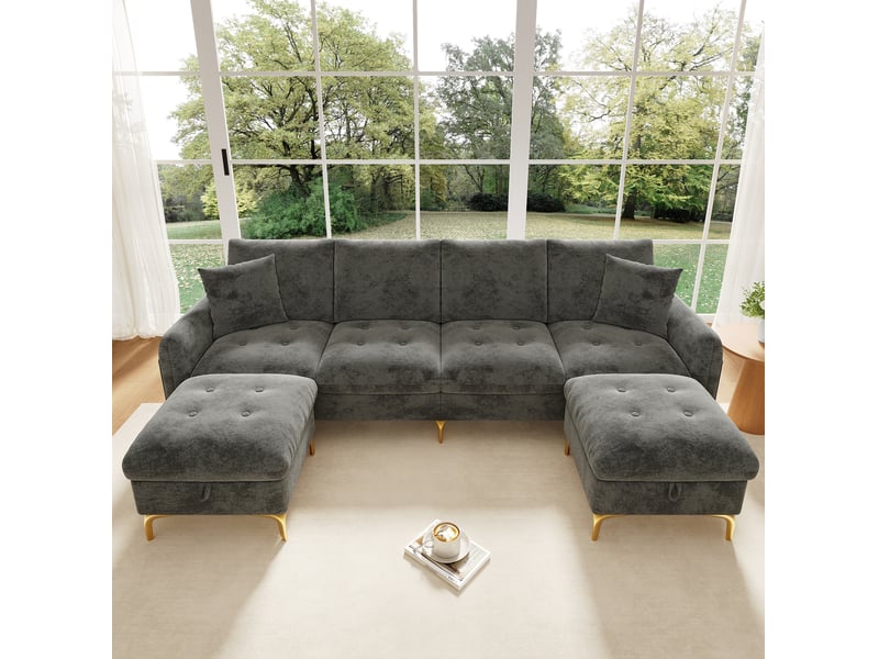 Canapé modulable 4 places en u avec 2 poufs de rangement evryae - Conforama D