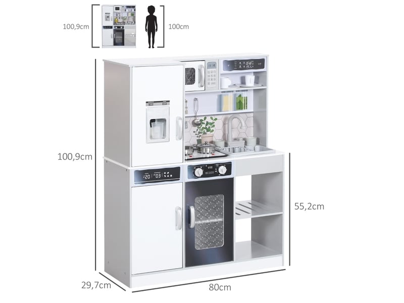  Cuisine enfant interactive 80 x 29,7 x 100,9 cm – blanche – eau, lumière, sons et accessoires de cuisine  - Conforama C