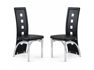 Lot de 2 chaises de salle à manger à dossier ajouré - assise rembourrée, pu noir et métal argenté, 102,5 cm