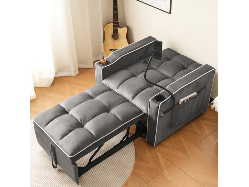  Fauteuil convertible 3-en-1 83x167x76 cm en velours gris foncé  - Conforama E