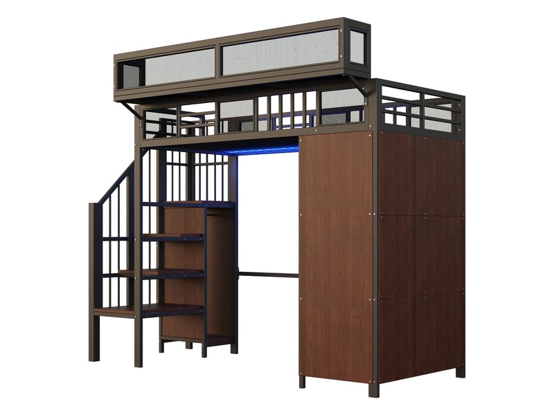  Lit superposé en métal et bois noir 90x200 cm  - Conforama A