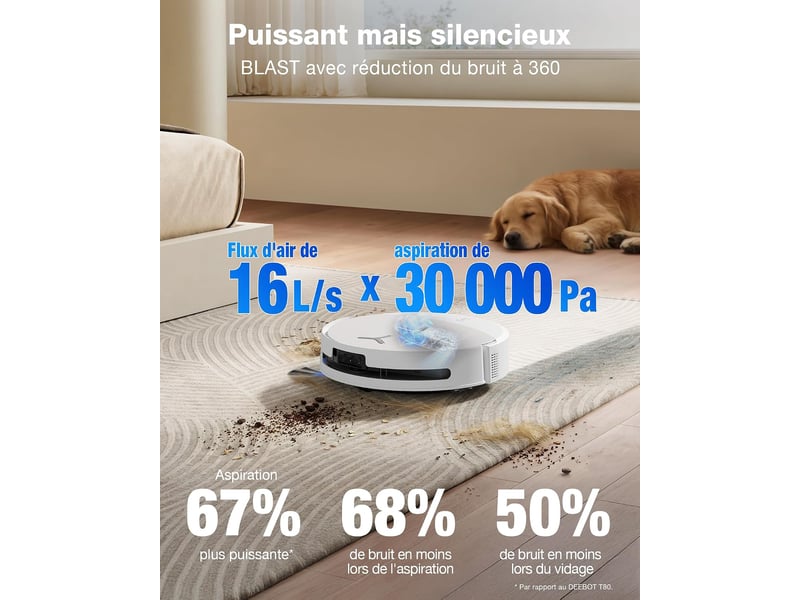 ECOVACS DEEBOT T90 Omni Robot Aspirateur Laveur, 30000Pa, OZMO Roller 3.0, BLAST, TruePass 4WD, YIKO 30000Pa, TruePass 4WD, YIKO - Conforama C