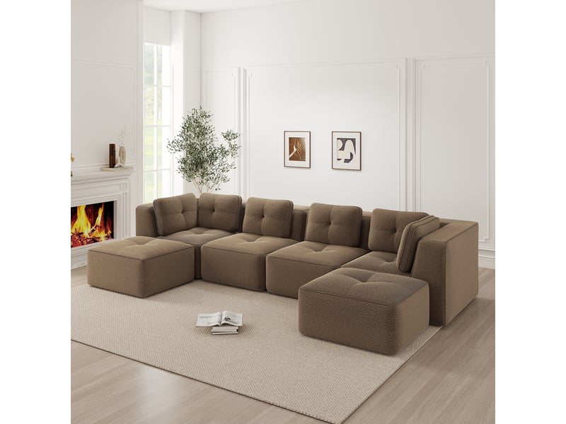  Canapé d'angle, canapé convertible – forme u, sans cadre, avec pouf, marron, sans montage, base antidérapante  - Conforama A