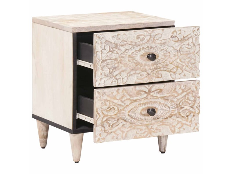  Table de chevet blanc 40 x 33,5 x 46 cm bois de mangue massif  - Conforama A