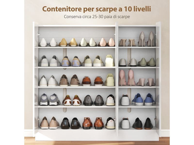  Meuble à chaussures blanc brillant, portes à fermeture amortie, 25 à 30 paires  - Conforama R