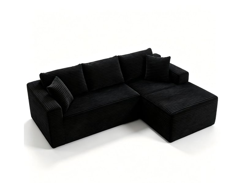 Canapé modulable 4 places canapé d'angle noir avec méridienne surdimensionnée en mousse à mémoire de forme  - Conforama A
