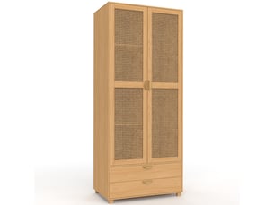 Armoire 2 portes edhen bois et cannage penderie 80 cm avec 2 tiroirs et étagères